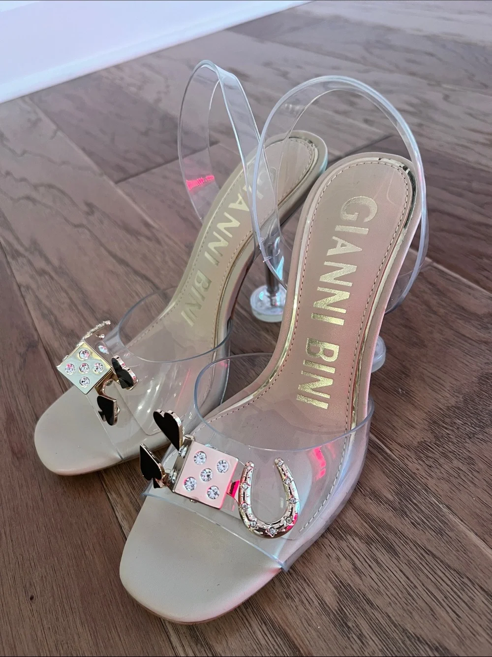 Gianni Bini Maverick Clear Casino Ornament Martini Heel Slingback Heels Sz 6